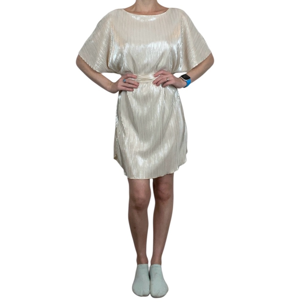 Forever 21 Small Metallic Pleated Tie Waist Mini Dress Tunic NWT